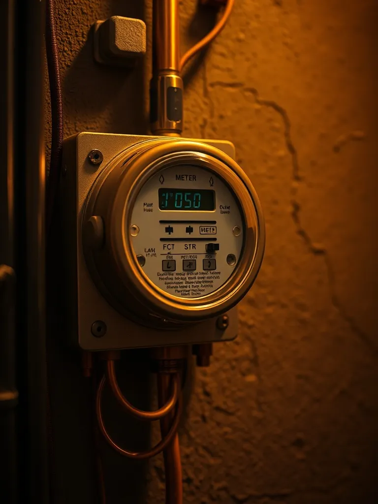 A detailed close-up of a modern electric meter and copper wi